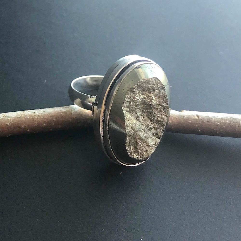 Sterling Silver Pyrite Statement Ring - Silver